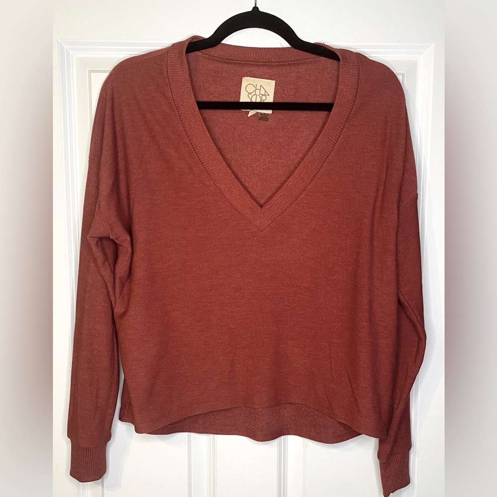 Chaser - Rust Cropped Long Sleeve Dropped Shoulder Pullover - Size: S